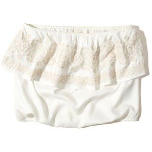 Hollister Cream Embroidered Ruffle Tube Top
